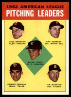 1963 Topps #8 Terry/Donovan/Herbert/Pascual/Bunning AL Pitching Leaders Ex-Mint  ID: 226326