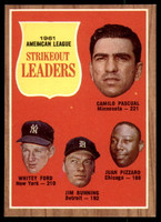 1962 Topps #59 Pascual/Ford/Bunning/Juan Pizarro A.L. Strikeout Leaders Ex-Mint  ID: 222689