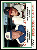 1978 Topps #206 Phil Niekro/Nolan Ryan Strikeout Leaders DP Near Mint  ID: 226619