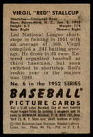 1952 Bowman #6 Virgil Stallcup Very Good  ID: 214336