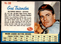1962 Post Cereal #33 Gus Triandos Near Mint  ID: 224283