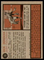 1962 Topps #15 Dick Donovan UER Ex-Mint  ID: 227302