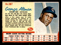 1962 Post Cereal #187 George Altman ERR Excellent+  ID: 280800