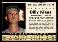 1961 Post Cereal #79 Billy Klaus Ex-Mint  ID: 280292