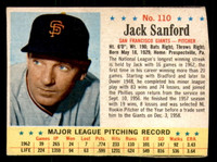1963 Post Cereal #110 Jack Sanford Excellent  ID: 281043