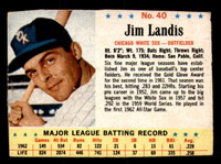 1963 Post Cereal #40 Jim Landis Very Good  ID: 280888