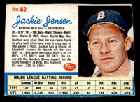 1962 Post Cereal #62 Jackie Jensen Excellent  ID: 280671
