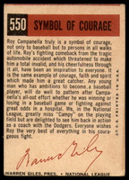 1959 Topps #550 Roy Campanella MISCUT Dodgers Symbol of Courage