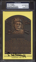 Carl Hubbell Yellow HOF Plaque Postcard Signed Card  PSA/DNA Auto Hall of Fame