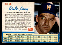 1962 Post Cereal #65 Dale Long Very Good  ID: 280673