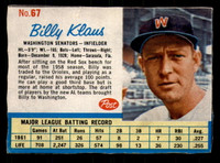 1962 Post Cereal #67 Billy Klaus Very Good  ID: 280674