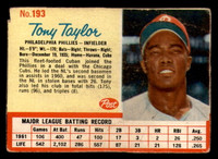 1962 Post Cereal #193 Tony Taylor Very Good  ID: 280805