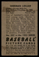 1952 Bowman #237 Sherm Lollar VG Very Good 