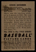 1952 Bowman #203 Steve Gromek EX Excellent 