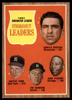 1962 Topps #59 Pascual/Ford/Bunning/Juan Pizarro A.L. Strikeout Leaders NM Near Mint 