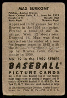 1952 Bowman #12 Max Surkont Poor RC Rookie  ID: 237410