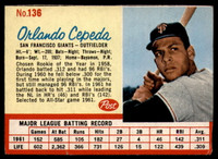 1962 Post Cereal #136 Orlando Cepeda Excellent+  ID: 144416