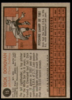 1962 Topps #15 Dick Donovan UER Ex-Mint  ID: 194387