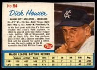 1962 Post Cereal #94 Dick Howser Ex-Mint  ID: 137229