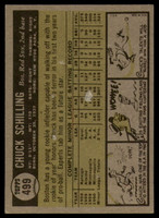1961 Topps #499 Chuck Schilling Very Good RC Rookie ID: 156543