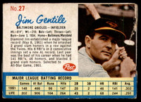 1962 Post Cereal #27 Jim Gentile VAR Very Good  ID: 144124