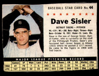 1961 Post Cereal #44 Dave Sisler Very Good  ID: 183309