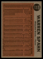 1962 Topps #312 Spahn Shows No-Hit Form IA EX 