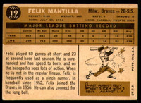 1960 Topps #19 Felix Mantilla Very Good  ID: 195404
