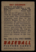 1951 Bowman #136 Ray Coleman VG