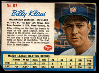 1962 Post Cereal #67 Billy Klaus G-VG  ID: 144232
