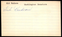 Sid Hudson SIGNED 3X5 INDEX CARD AUTHENTIC AUTOGRAPH Washington Senators Vintage Signature