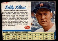 1962 Post Cereal #67 Billy Klaus Poor  ID: 144235