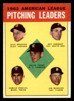 1963 Topps #8 Terry/Donovan/Herbert/Pascual/Bunning AL Pitching Leader ID:308890