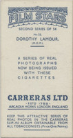 1938 Film Stars Carreras #33 Dorothy Lamour ex (Small Size) Tobacco Size  #*