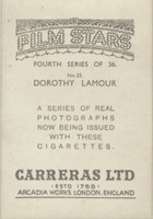 1938 Film Stars Carreras #25 Dorothy Lamour ex (Large Size)   #*