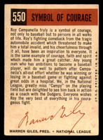 1959 Topps #550 Roy Campanella Symbol of Courage Very Good  ID: 337594