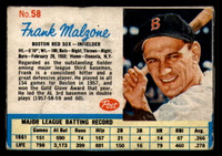 1962 Post Cereal #58 Frank Malzone Very Good  ID: 342613