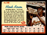 1962 Post Cereal #149 Hank Aaron Ex-Mint  ID: 342787