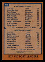 1978 Topps #205 Steve Carlton/Dave Goltz/Dennis Leonard/Jim Palmer Victory Leaders Ex-Mint  ID: 375403