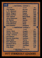 1978 Topps #206 Phil Niekro/Nolan Ryan Strikeout Leaders DP Near Mint  ID: 375405