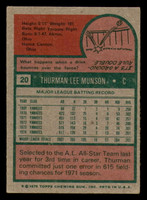 1975 Topps #20 Thurman Munson Very Good  ID: 390104