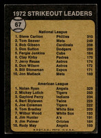 1973 Topps #67 Steve Carlton/Nolan Ryan Strikout Leaders Excellent+  ID: 397109