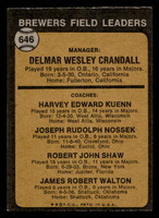 1973 Topps #646 Del Crandall MG Coaches/Harvey Kuenn/Joe Nossek/Bob Shaw/Jim Walton Excellent+ 