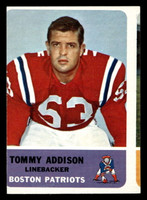 1962 Fleer #9 Tommy Addison Miscut RC Rookie Patriots