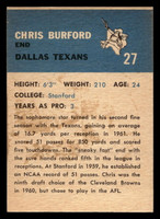 1962 Fleer #27 Chris Burford No Creases Wax Stain Back Texans ID: 399996