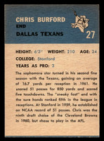 1962 Fleer #27 Chris Burford Miscut Texans