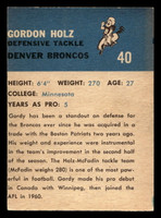 1962 Fleer #40 Gordy Holz Miscut Broncos