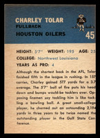 1962 Fleer #45 Charley Tolar Miscut RC Rookie Oilers