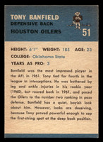 1962 Fleer #51 Tony Banfield Miscut Oilers