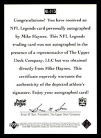 1997 Upper Deck Legends Autographs #AL115 Mike Haynes ON CARD Auto Patriots ID: 399351